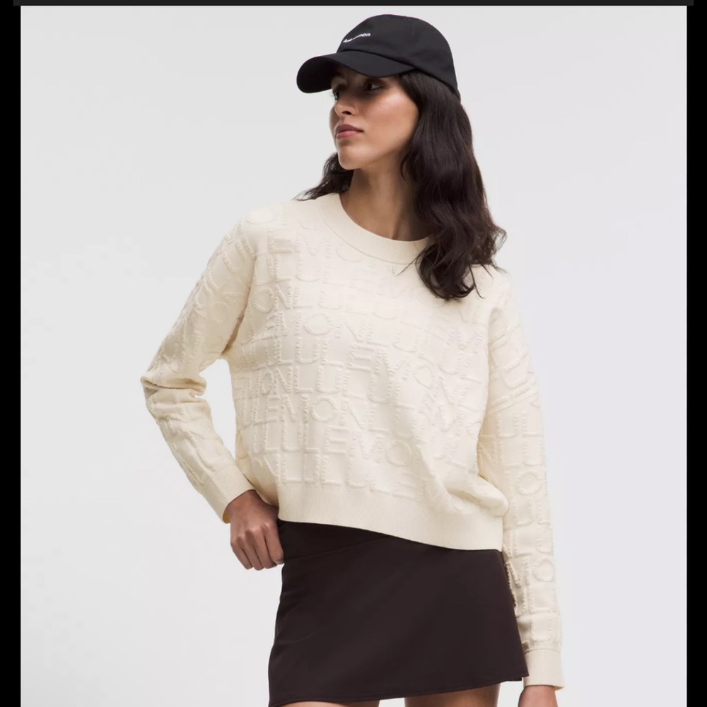 Lululemon Athletica Jacquard Cotton Blend Cream Crew Neck Sweater Size Medium - Picture 2 of 11